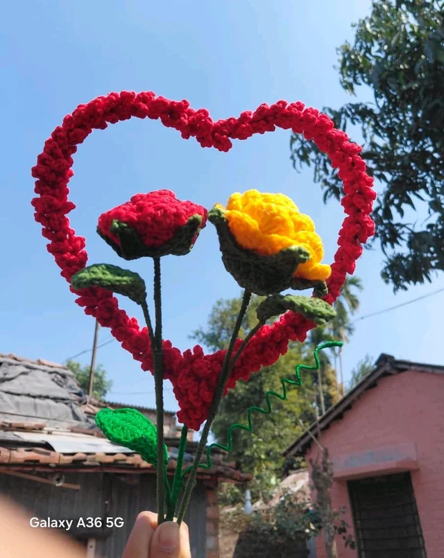SenCrafts Hand Crocheted Love Bouquet With Yellow & Red Rose