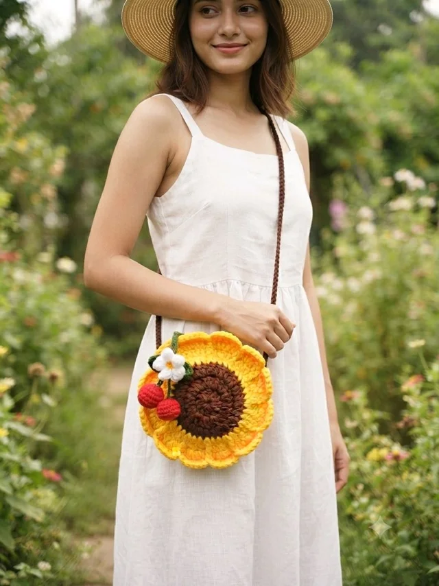 SenCrafts Hand Crocheted Sunflower Bag