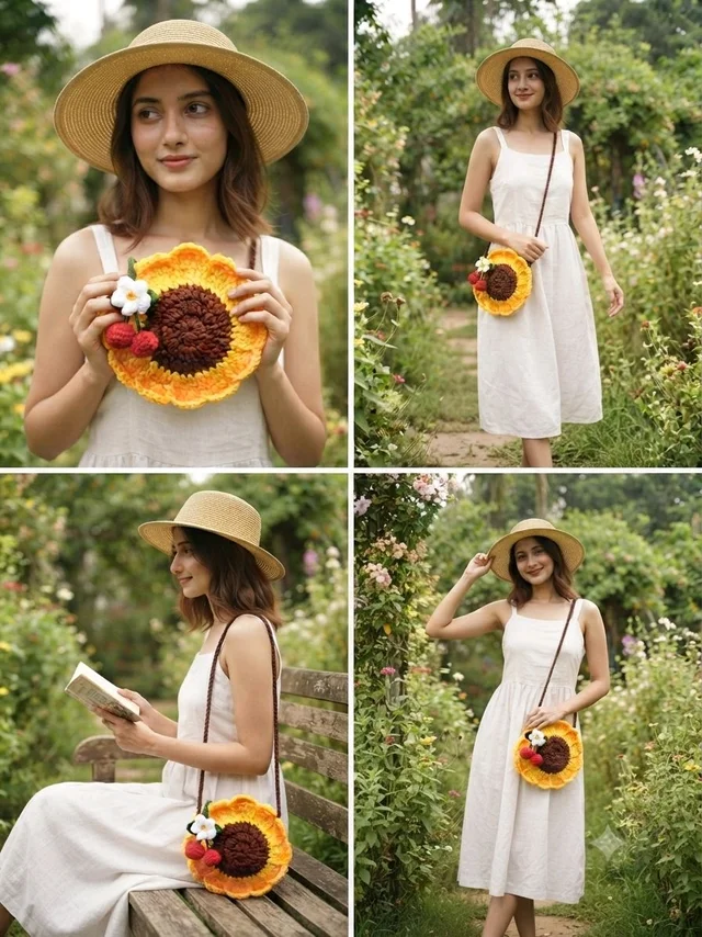SenCrafts Hand Crocheted Sunflower Bag
