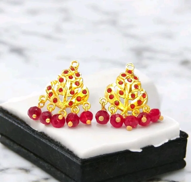 Golden Anti Turnished Red Stone Earrings Set