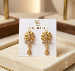 Golden Anti Turnished White Crystal Earrings Set