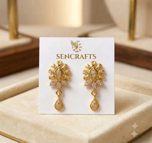 Golden Anti Turnished White Crystal Earrings Set