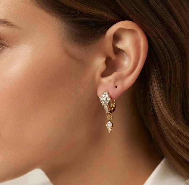 Golden Anti Turnished Crystal Earrings Set