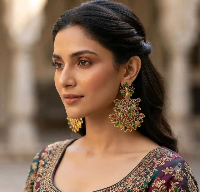 Golden Anti Turnished Multicolored Crafted Earrings Set