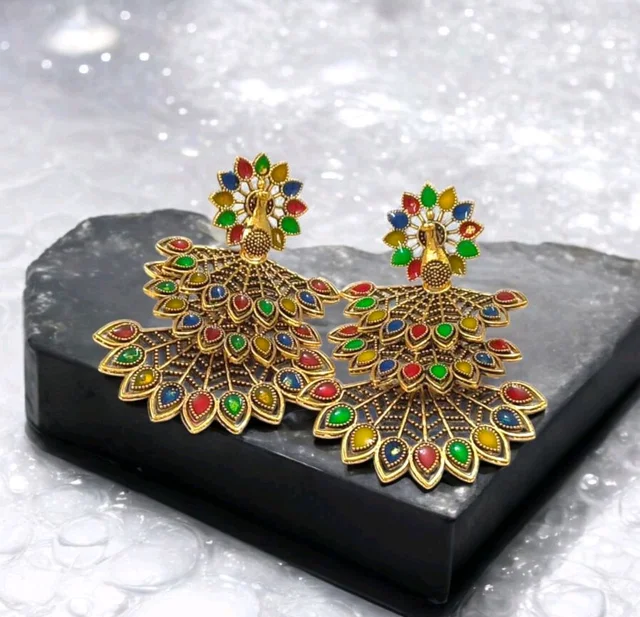 Golden Anti Turnished Multicolored Crafted Earrings Set