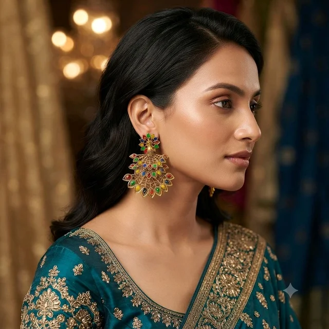 Golden Anti Turnished Multicolored Crafted Earrings Set
