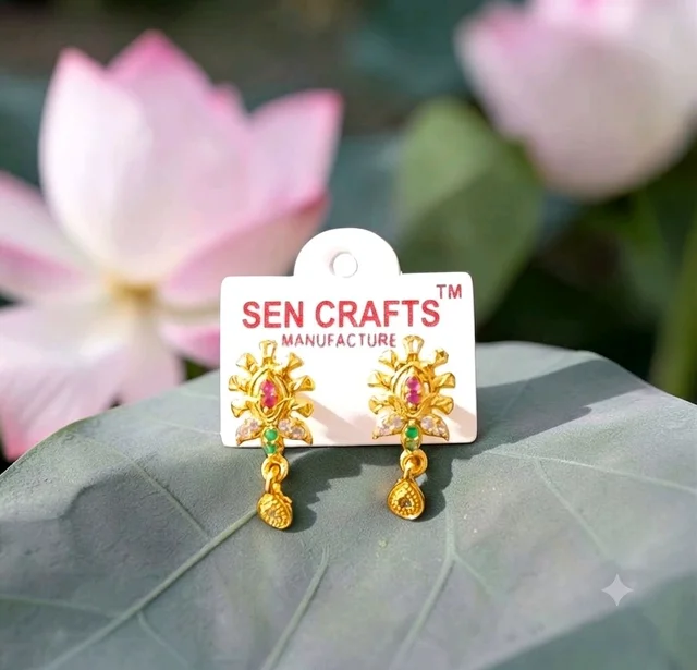 Golden Anti Turnished Red Crystal Earrings Set