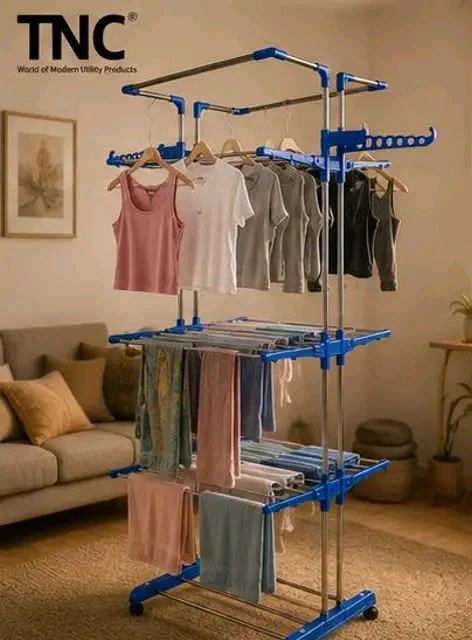 TNC STAINLESS STEEL JUMBOO FLOOR 3 LAYER CLOTH DRYING STAND
Name: TNC STAINLESS STEEL JUMBOO FLOOR 3 LAYER CLOTH DRYING STAND
Material: Stainless Steel
Product Length: 100 cm
Product Height: 100 cm
Product Breadth: 65 cm
Net Quantity (N): 1
The present invention relates to a folding collapsible clothes rack. The racks include two fixed side frames pivots . connected separated to the fixed side frame . A pair of reinforces links are pivoted together & coupled between the fixed side frames. Double pole 3 laye