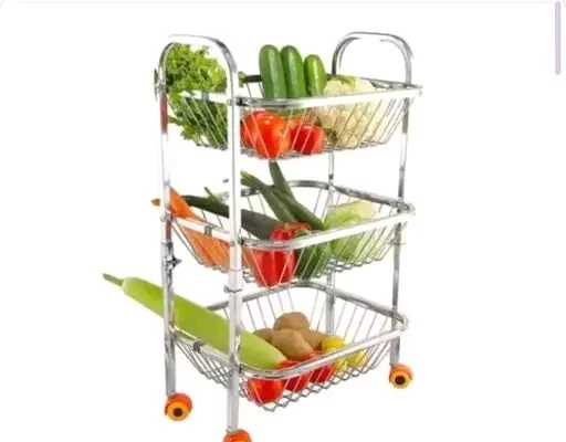 KSK Stainless Steel 3 Shelf Fruits and Vegetable Trolley with Wheels 
