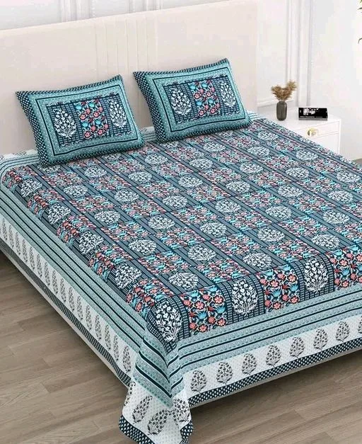 Jaipuri Cotton Double Bed Sheet With 2 Pillow Cover 