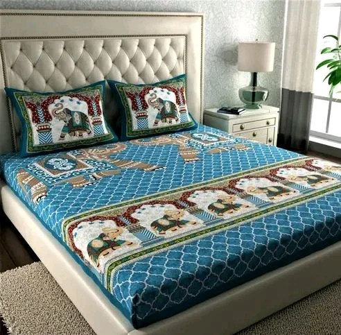 Jaipuri Cotton Double Bed Sheet With 2 Pillow Cover 