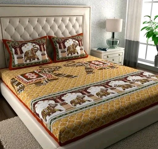 Jaipuri Cotton Double Bed Sheet With 2 Pillow Cover 