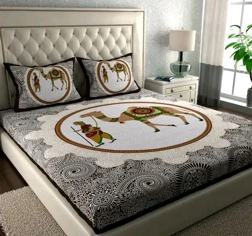 Jaipuri Cotton Double Bed Sheet With 2 Pillow Cover 