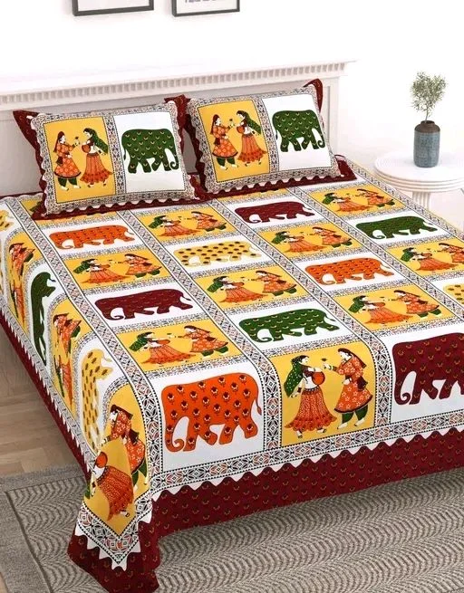 Jaipuri Cotton Double Bed Sheet With 2 Pillow Cover 