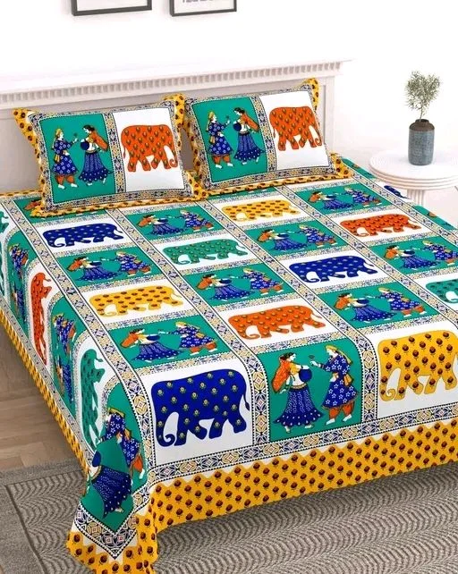 Jaipuri Cotton Double Bed Sheet With 2 Pillow Cover 