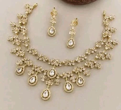 Sparkling White Stone Necklace Set | Premium AD Stone Necklace Set with Earrings | Bridal Ethnic Jewellery