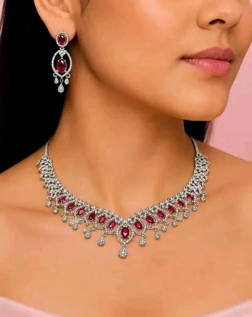  Emerald ruby pink Necklace Set
Base Metal: Brass & Copper
Plating: Gold Plated
Stone Type: Cubic Zirconia/American Diamond