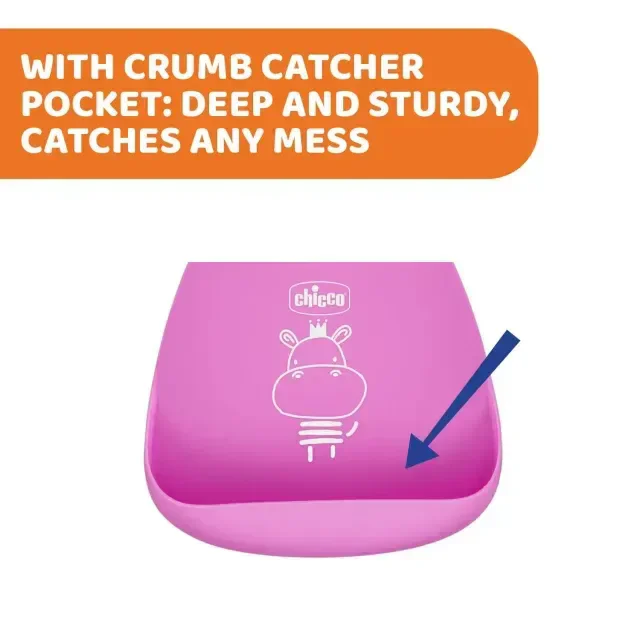 CHICCO SILICONE BIB WITH CRUMBLE CATCHER PINK