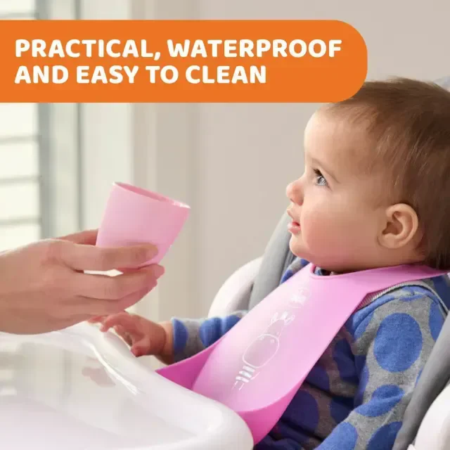 CHICCO SILICONE BIB WITH CRUMBLE CATCHER PINK