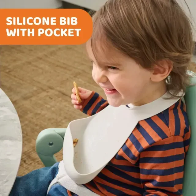 CHICCO SILICONE BIB WITH CRUMBLE CATCHER BLUE