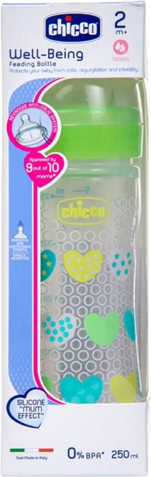 CHICCO WB FEEDING BOTTLE 250ML (4M+ FF) GREEN