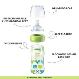 CHICCO WB FEEDING BOTTLE 250ML (2M+) NEW GREEN
