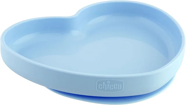 CHICCO SILICONE HEART SHAPED PLATE TEAL 9M+