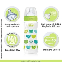 CHICCO WB FEEDING BOTTLE 250ML (2M+) NEW GREEN