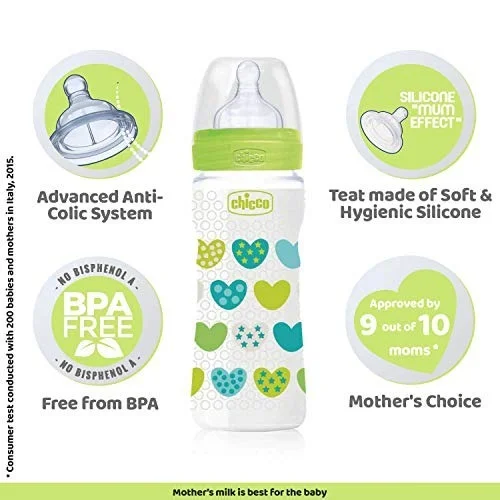CHICCO WB FEEDING BOTTLE 250ML (2M+) NEW GREEN