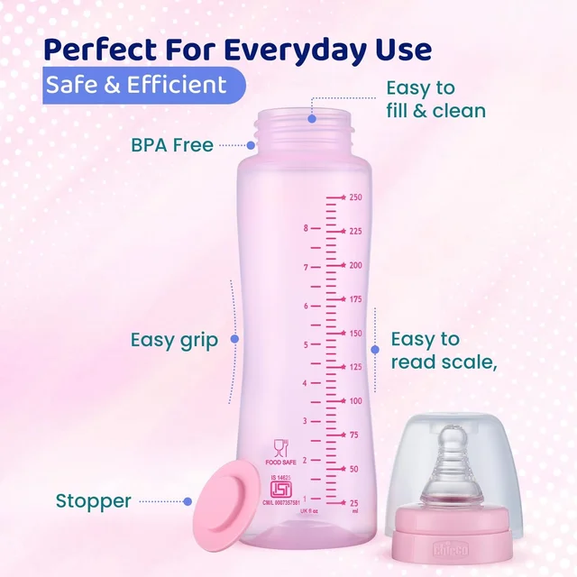 CHICCO BOTTLE FEED EASY 250ML PINK MEDIUM 2M+