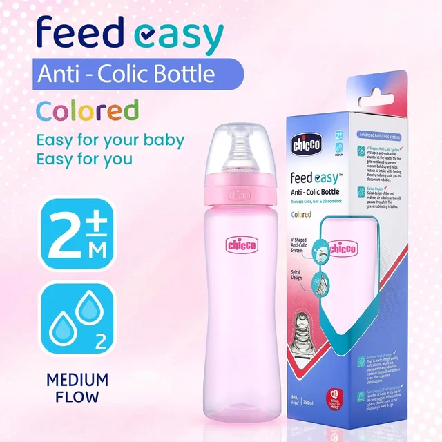 CHICCO BOTTLE FEED EASY 250ML PINK MEDIUM 2M+