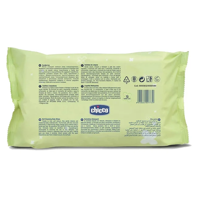CHICCO SOFT CLEANSING WIPES 72PCS