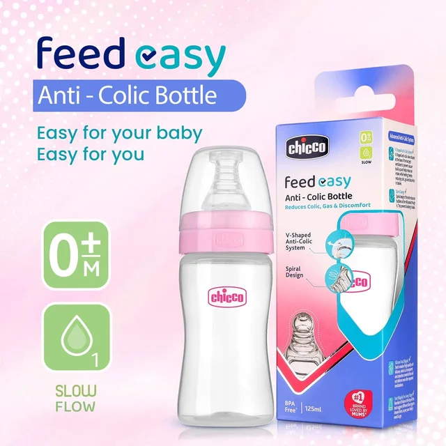 CHICCO BOTTLE FEED EASY 125ML PINK SLOW 0M+
