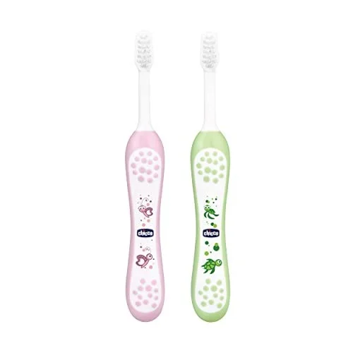 CHICCO TOOTHBRUSH SET PINK+GREEN 6M-36M