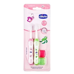 CHICCO TOOTHBRUSH SET PINK+GREEN 6M-36M