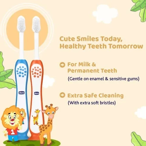 CHICCO TOOTHBRUSH SET BLUE+ORANGE 3Y-8Y IN