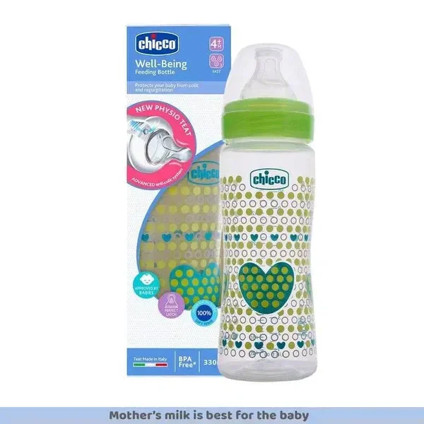 CHICCO BOTTLE WB 330ML SIL PHYSIO GREEN IN