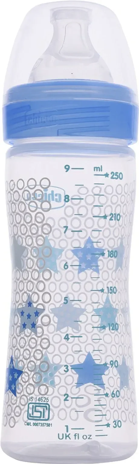 CHICCO BOTTLE WB 250ML SIL PHYSIO BLUE IN