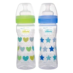 CHICCO WELLBEING FEED BOT BIPACK 250ML STAR HEART IN BL/GR