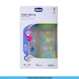 CHICCO WELLBEING FEED BOT BIPACK 250ML STAR HEART IN BL/GR