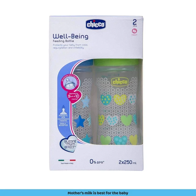 CHICCO WELLBEING FEED BOT BIPACK 250ML STAR HEART IN BL/GR