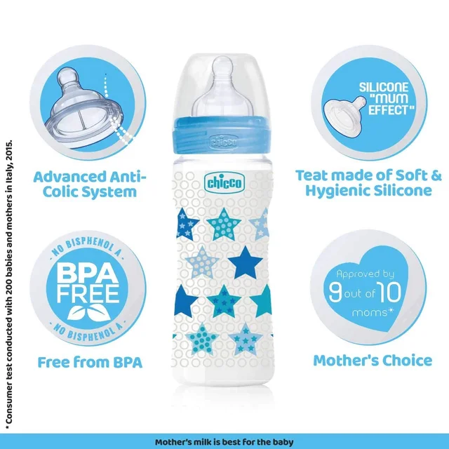 CHICCO WELLBEING FEED BOT BIPACK 250ML STAR HEART IN BL/GR