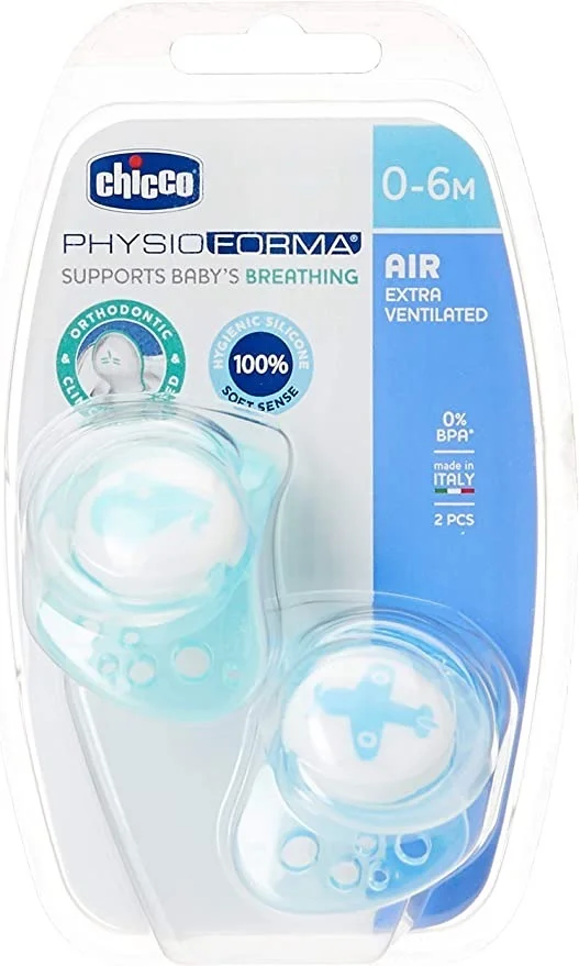 CHICCO SOOTHER PH. AIR BLUE SIL 0-6M 2PCS B