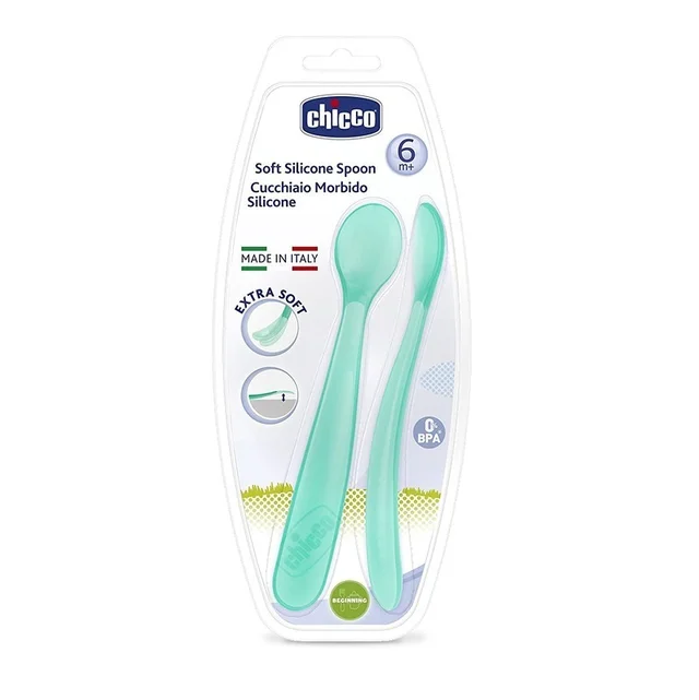 CHICCO SOFT SILICON SPOON BI-PACK BOY 6M+