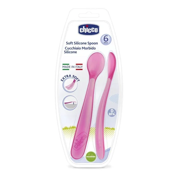 CHICCO SOFT SILICON SPOON BI-PACK GIRL 6M +