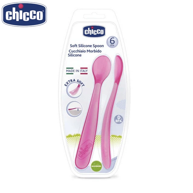 CHICCO SOFT SILICON SPOON BI-PACK GIRL 6M +