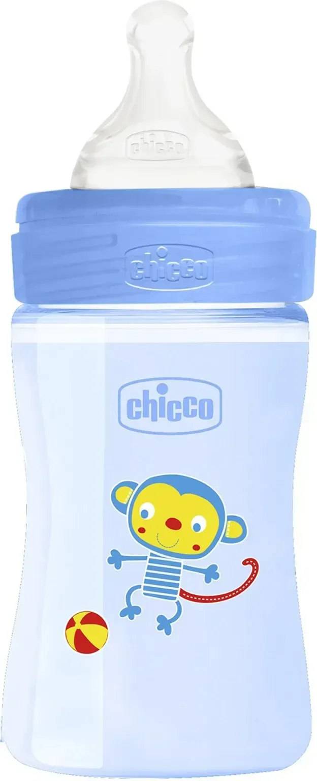 CHICCO WB PP BOTTLE 150ML COL BLUE SLOW 0M+ IN