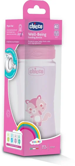 CHICCO WB PP BOTTLE 330ML COL PINK FAST 4M+ IN