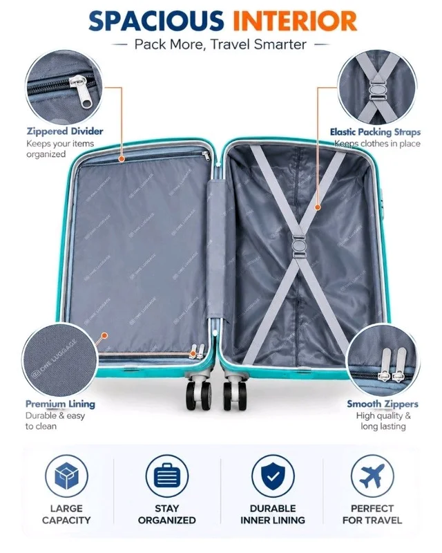 20 Inch (55cm) Trolley Luggage Bags, Cabin Size Fiber Trolley Bag, 8 Wheels 