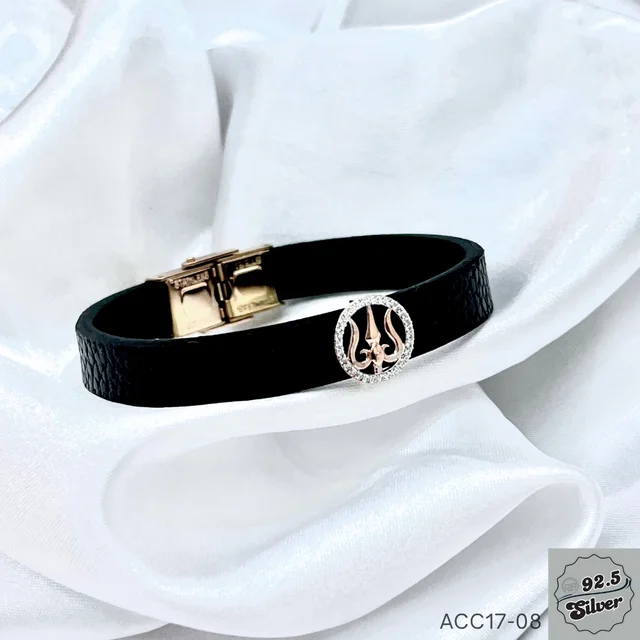 925 Silver Rakhi Leather Band - ACC17-08